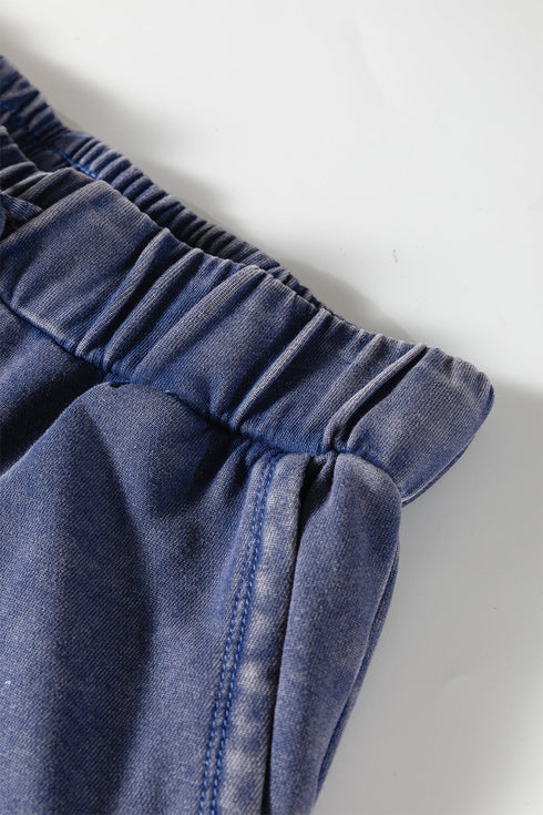 Washed Tiered Patchwork Drawstring Wide Leg Pants