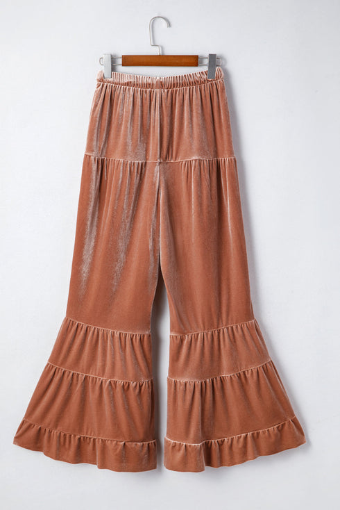 Washed Velvet Western Lace Up Tiered Flare Pants