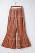 Washed Velvet Western Lace Up Tiered Flare Pants