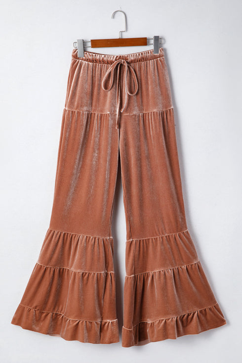 Washed Velvet Western Lace Up Tiered Flare Pants