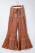 Washed Velvet Western Lace Up Tiered Flare Pants