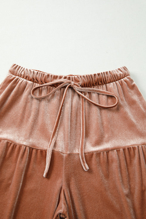 Washed Velvet Western Lace Up Tiered Flare Pants