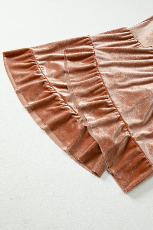 Washed Velvet Western Lace Up Tiered Flare Pants