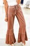 Washed Velvet Western Lace Up Tiered Flare Pants