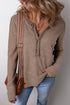 Washed Waffle Knit Buttoned Neckline Casual Long Sleeve Top