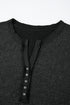 Washed Waffle Knit Buttoned Neckline Casual Long Sleeve Top