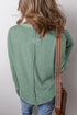Washed Waffle Knit Buttoned Neckline Casual Long Sleeve Top