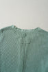 Washed Waffle Knit Buttoned Neckline Casual Long Sleeve Top