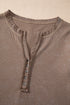 Washed Waffle Knit Buttoned Neckline Casual Long Sleeve Top