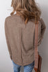Washed Waffle Knit Buttoned Neckline Casual Long Sleeve Top