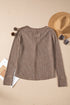 Washed Waffle Knit Buttoned Neckline Casual Long Sleeve Top