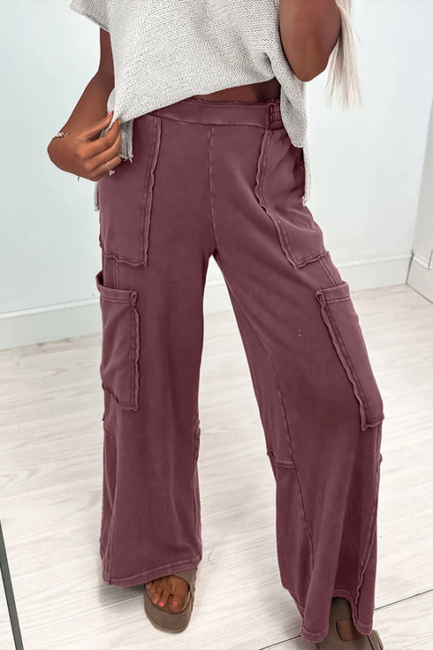 Washed Wide Leg Cargo Patched Utility Sweatpants