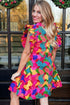Wavy Abstract Print Ruffle Sleeve Shift Dress