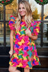 Wavy Abstract Print Ruffle Sleeve Shift Dress