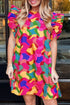 Wavy Abstract Print Ruffle Sleeve Shift Dress