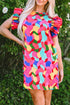 Wavy Abstract Print Ruffle Sleeve Shift Dress