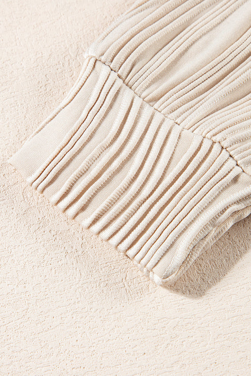 Wavy Plissé Texture Crew Neck Long Sleeve Top