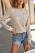 Wavy Plissé Texture Crew Neck Long Sleeve Top