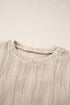 Wavy Plissé Texture Crew Neck Long Sleeve Top