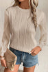 Wavy Plissé Texture Crew Neck Long Sleeve Top