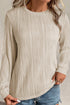 Wavy Plissé Texture Crew Neck Long Sleeve Top