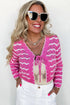 Wavy Pointelle Knit Tie Front Cropped Cardigan
