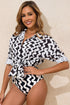 Wavy Print Tie Front One Piece Swimsuit