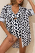 Wavy Print Tie Front One Piece Swimsuit