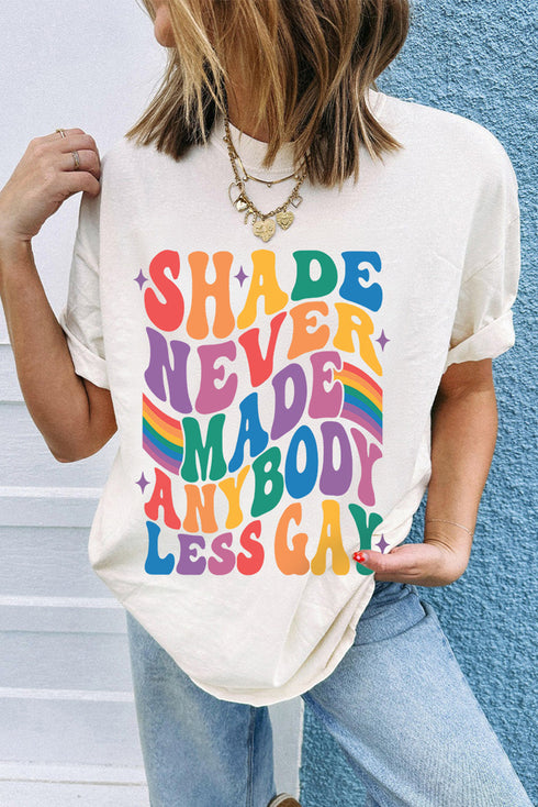 Wavy Rainbow Lettering Pride Shade Never Made Anybody Less Gay T-Shirt