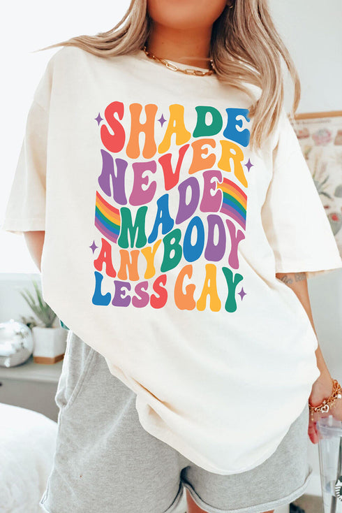 Wavy Rainbow Lettering Pride Shade Never Made Anybody Less Gay T-Shirt