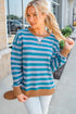 Wavy Stripe Contrast Rib Trim Drop Shoulder Sweatshirt