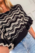 Wavy Stripe Crochet Eyelet Ruffle Short Sleeve Sweater