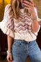 Wavy Stripe Crochet Eyelet Ruffle Short Sleeve Sweater