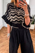 Wavy Stripe Crochet Eyelet Ruffle Short Sleeve Sweater