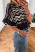 Wavy Stripe Crochet Eyelet Ruffle Short Sleeve Sweater