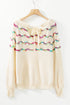 Wavy Stripe Pointelle Knit Crew Neck Sweater