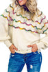 Wavy Stripe Pointelle Knit Crew Neck Sweater