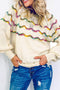 Wavy Stripe Pointelle Knit Crew Neck Sweater