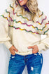 Wavy Stripe Pointelle Knit Crew Neck Sweater