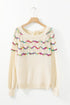 Wavy Stripe Pointelle Knit Crew Neck Sweater