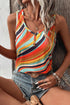 Wavy Stripe Print Ribbed Knit Henley Tank Top