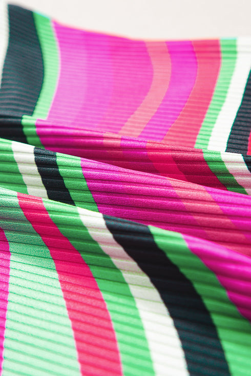 Wavy Stripe Print Ribbed Knit Henley Tank Top