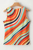 Wavy Stripe Print Ribbed Knit Henley Tank Top