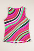 Wavy Stripe Print Ribbed Knit Henley Tank Top