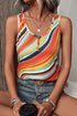 Wavy Stripe Print Ribbed Knit Henley Tank Top