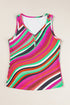 Wavy Stripe Print Ribbed Knit Henley Tank Top