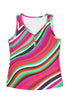 Wavy Stripe Print Ribbed Knit Henley Tank Top