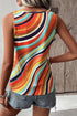 Wavy Stripe Print Ribbed Knit Henley Tank Top
