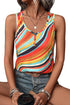 Wavy Stripe Print Ribbed Knit Henley Tank Top