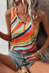 Wavy Striped Buttoned V Neck Tank Top